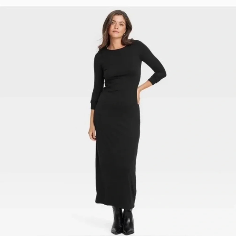 Isabel Maternity by Ingrid & Isabel Midi Dress Long Sleeve Black size Small - Picture 3 of 10